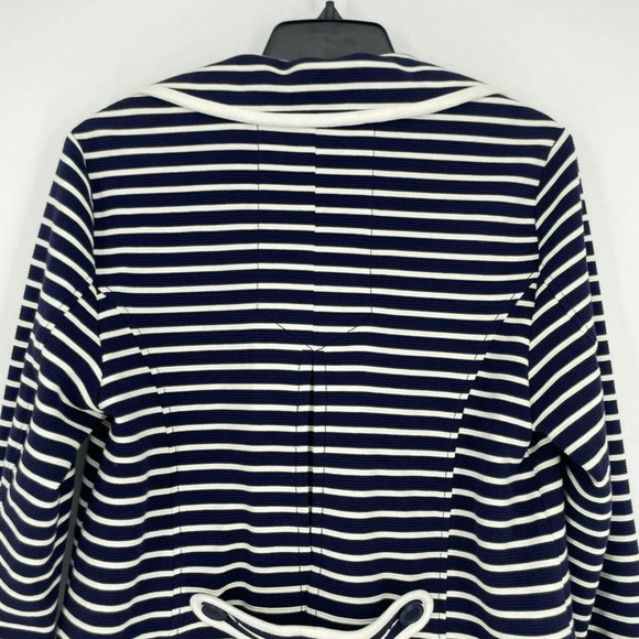 Anthropologie Coat Women’s Sz M Blue White Stripe Shell 4 Button Single Breasted - Picture 7 of 9